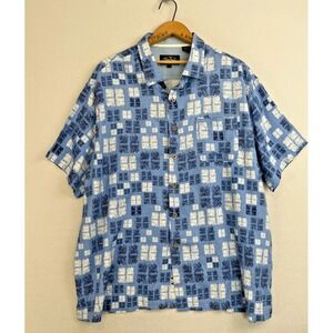 Nat Nast Luxury Originals American Fit Mens 2XL Blue Geometric Button Up Silk‎